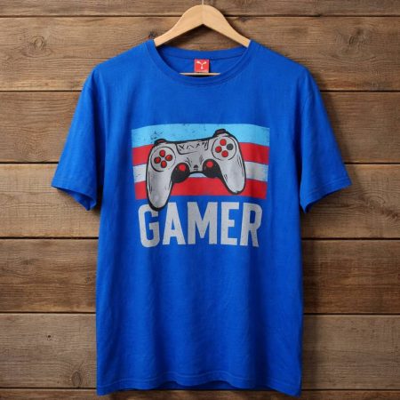 Men's Retro Controller "Gamer" Graphic T-Shirt - Blue