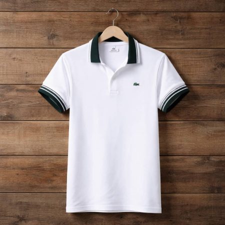 Men's Premium Crisp Tipped Polo Shirt - White/Dark Green