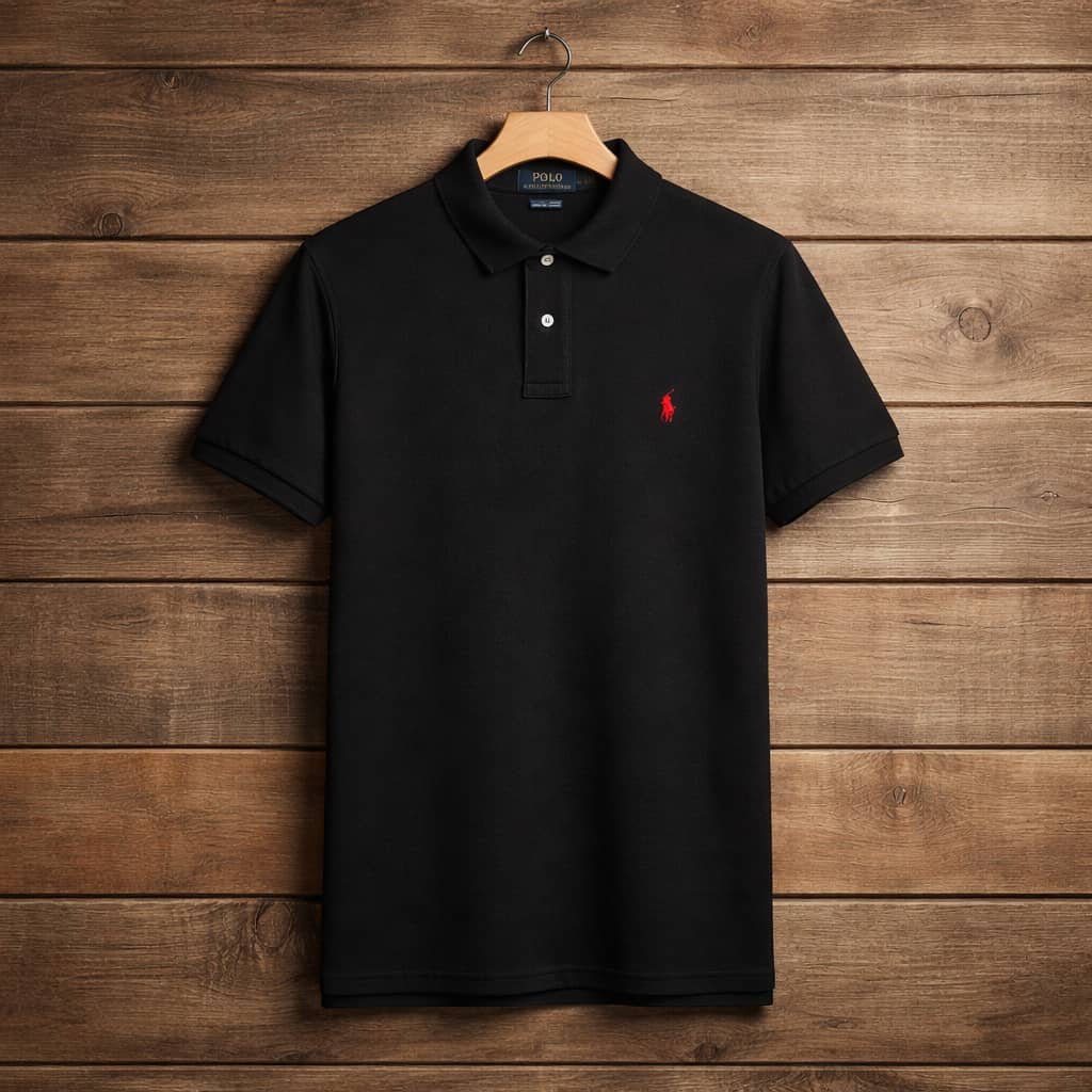 Men's Pique Embroidered Short Sleeve Polo Shirt - Black