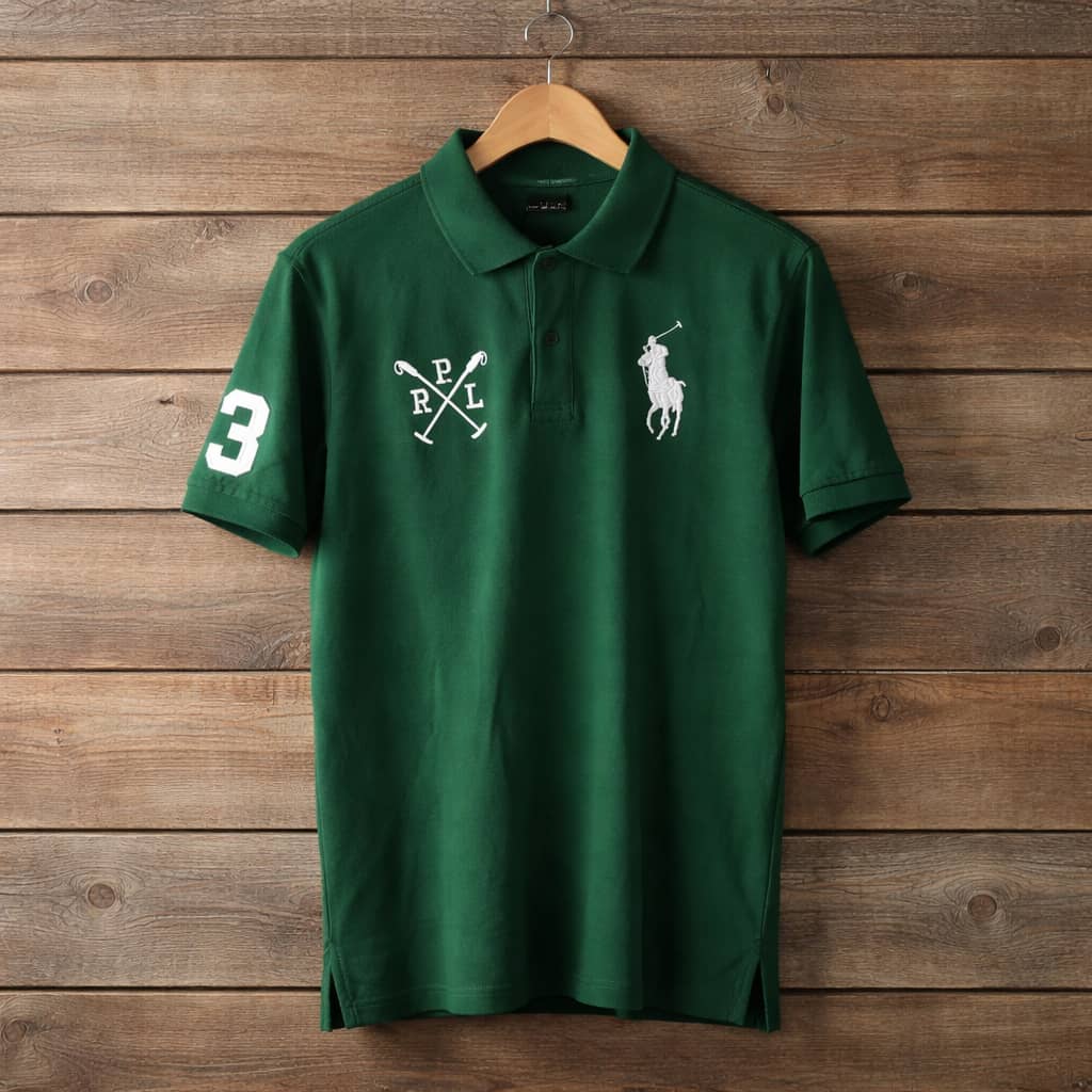 Men's Embroidered Pony Sporty Polo Shirt - Hunter Green