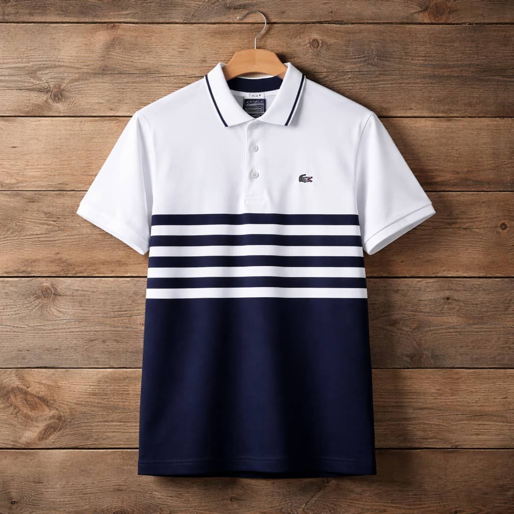 Men's Premium Stripe / Color Block Polo Shirt - White /Navy Blue