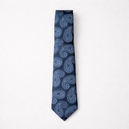 Men’s Classic Paisley Tie & Pocket Square Set - Charcoal Grey/Light Blue