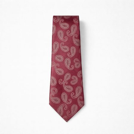 Men’s Classic Paisley Tie & Pocket Square Set - Rose Red/White
