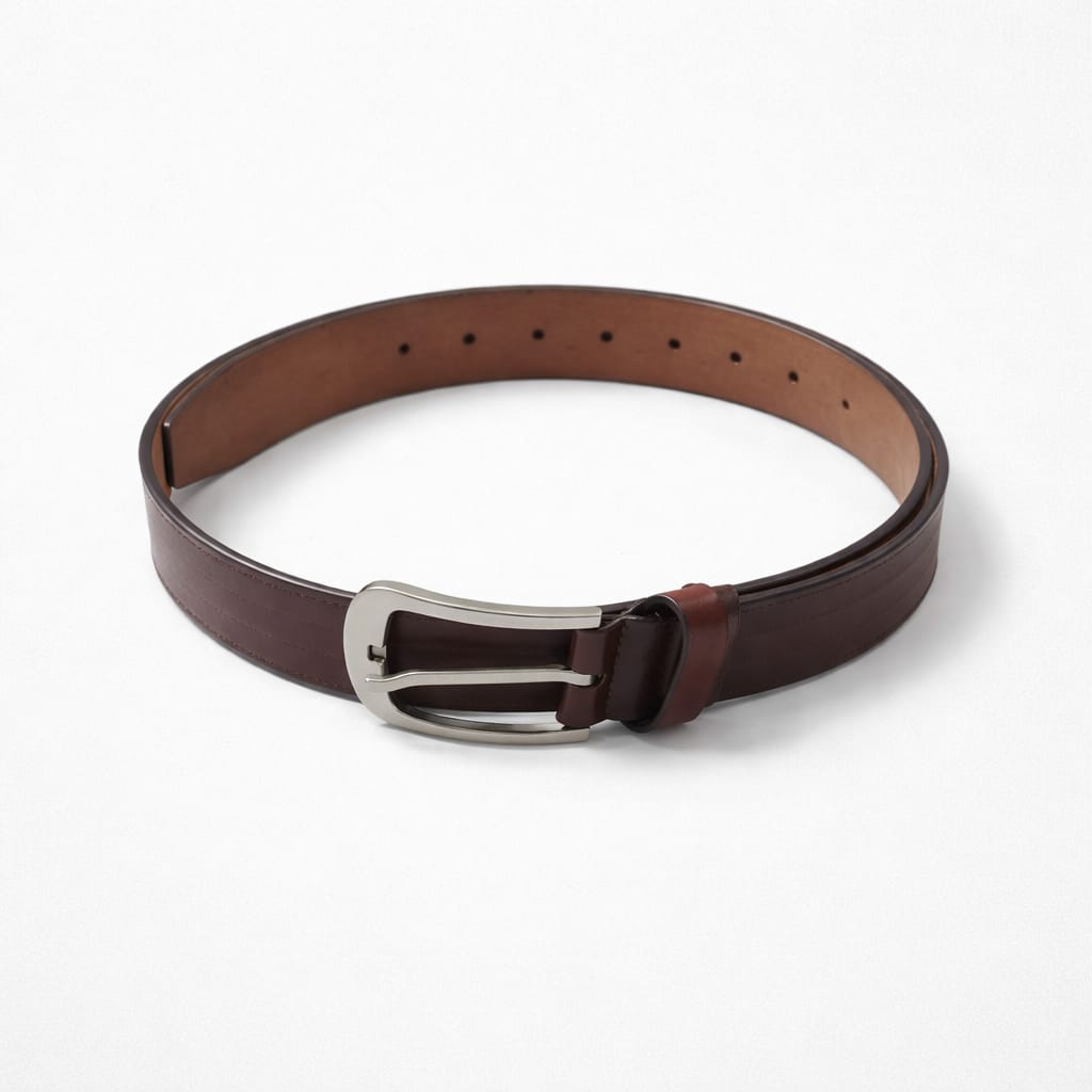 Men's Classic Leather Double Keeper Formal Buckle Belt - Brown