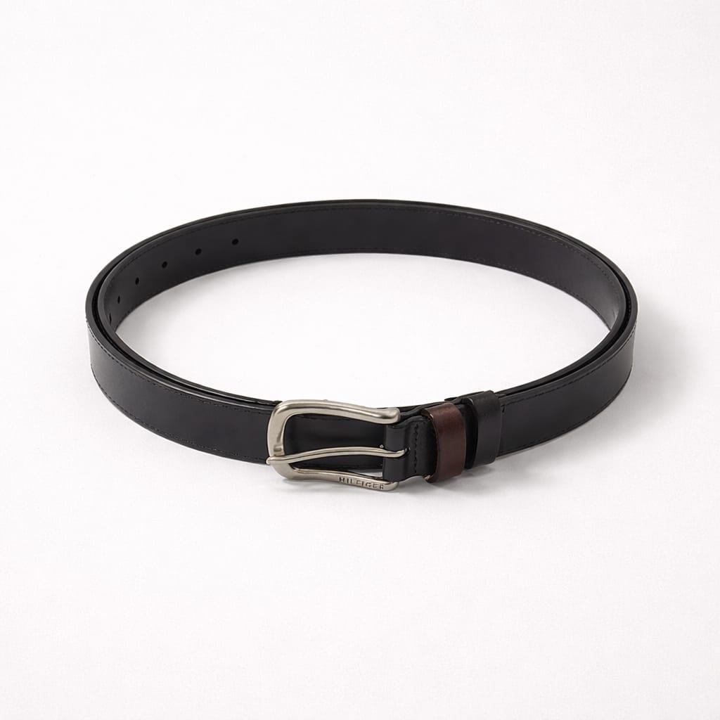 Men's Premium Contrast Keeper Loop Buckle Belt - Black