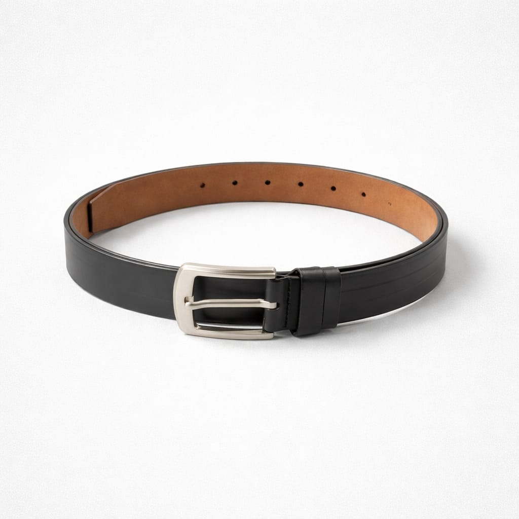 Men's Classic Leather Formal Buckle Belt - Black