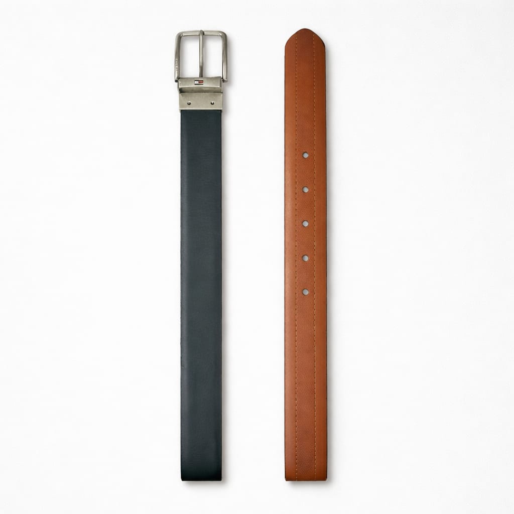 Men's Premium Reversible Buckle / Two Tone Leather Belt - Brown / Black