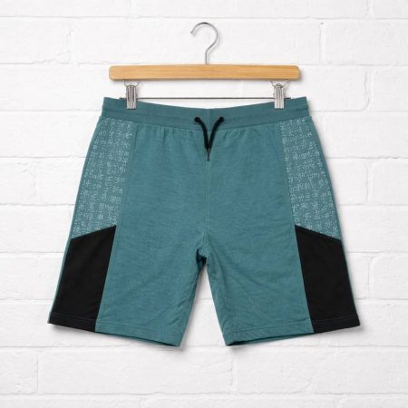 Men's Classic Graphic Panel Draw String Jogger Shorts - Teal Green