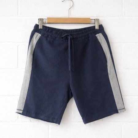 Men's Classic Contrast Panel Drawstring Rugged Jogger Shorts - Navy Blue / Ash