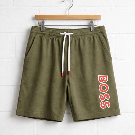 Men’s Classic Drawstring Embroidered Sweat Jogger Short – Olive Green