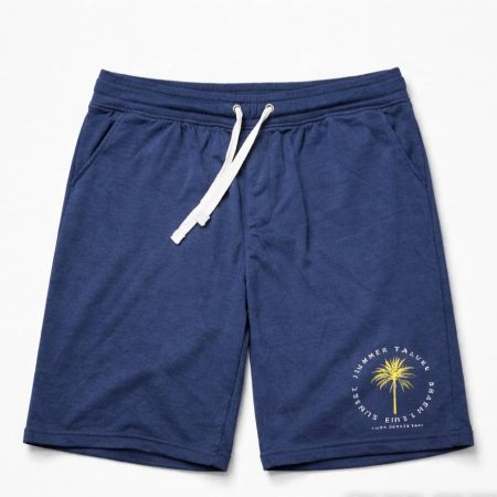 Men's Graphic Print Drawstring Sweat Jogger Short - Navy Blue