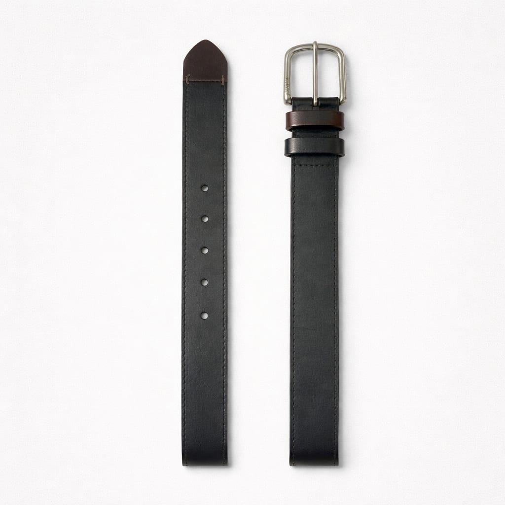 Men's Premium Contrast Keeper Loop Buckle Belt - Black
