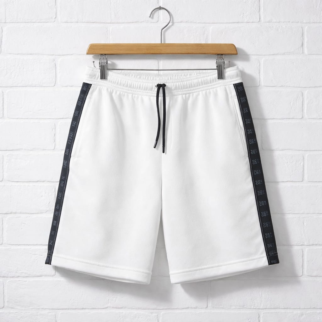 Men's Classic Drawstring Taped Sweat Jogger Shorts - White