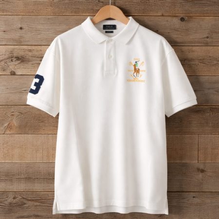 Men's Premium Embroidery  Crest Polo Shirt -  White