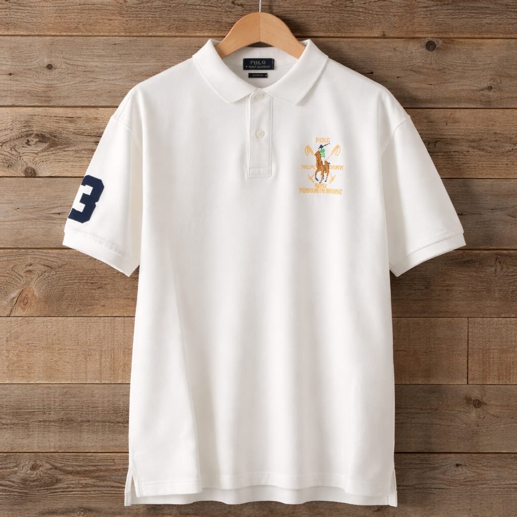 Men's Premium Embroidery  Crest Polo Shirt -  White