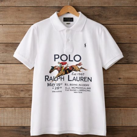 Men's Premium Equestrian Print Graphic Polo Shirt - White