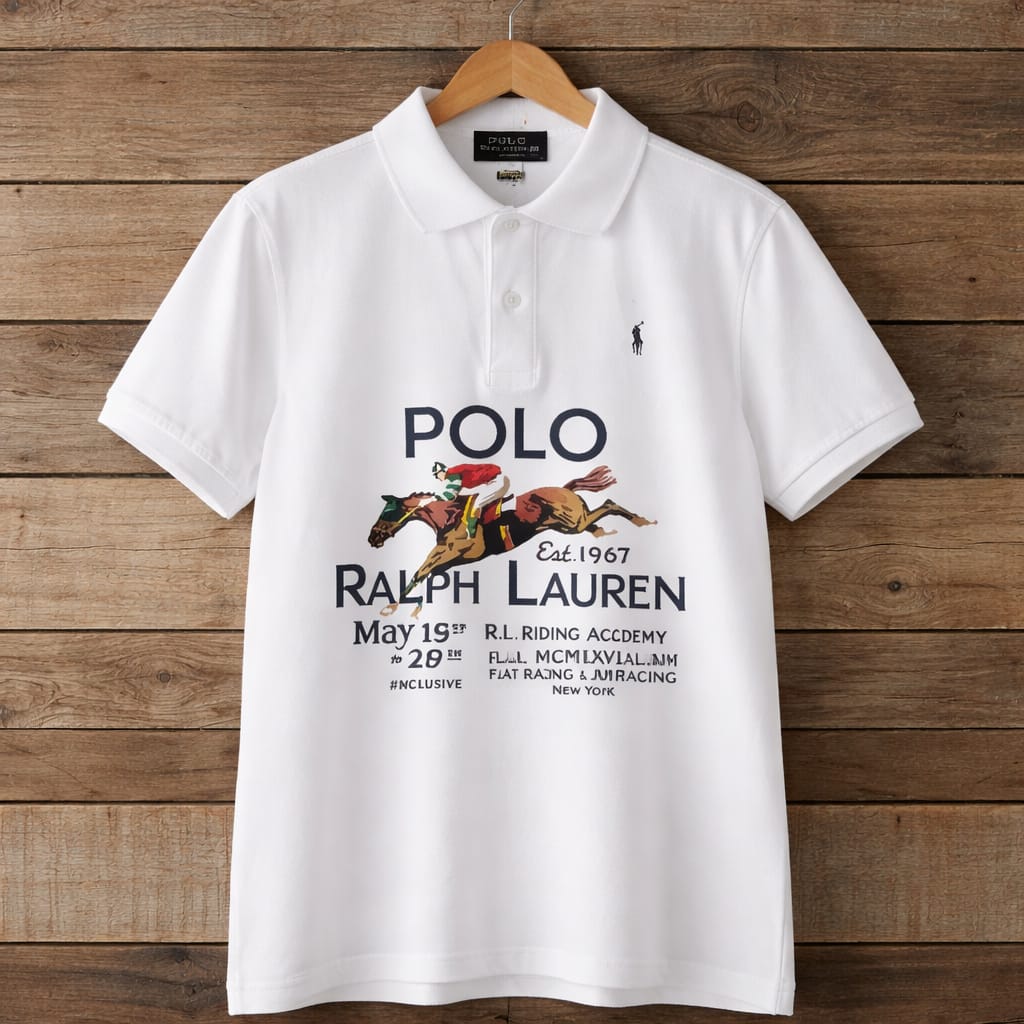 Men's Premium Equestrian Print Graphic Polo Shirt - White