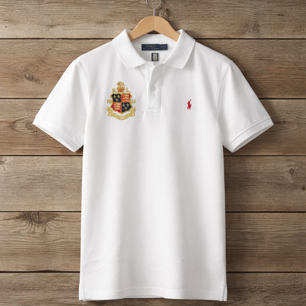 Men's Premium Embroidery Crest Polo Shirt - White