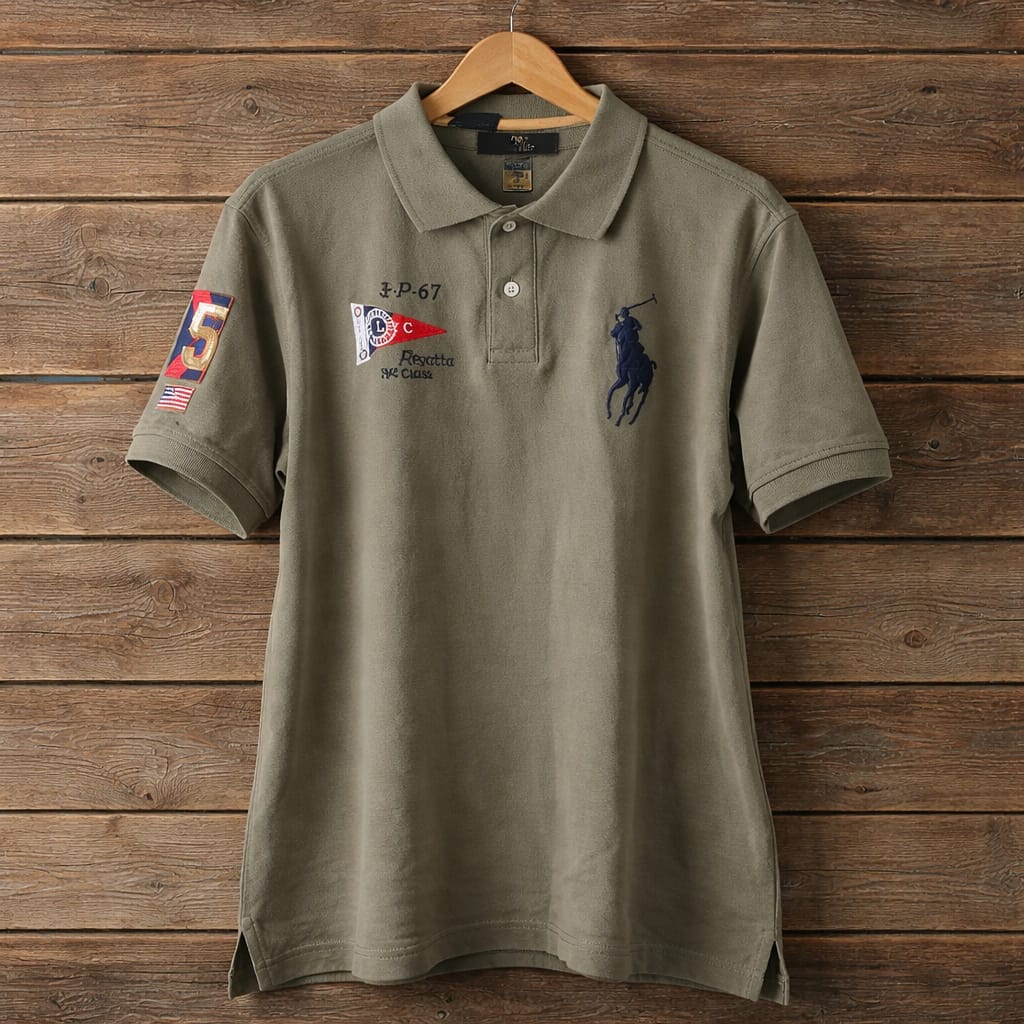 Men's Premium Embroidery Crest Heritage Polo Shirt - Olive Green