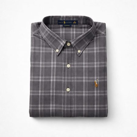 Men's Premium Plaid Embroidered Long Sleeve Shirt - Grey