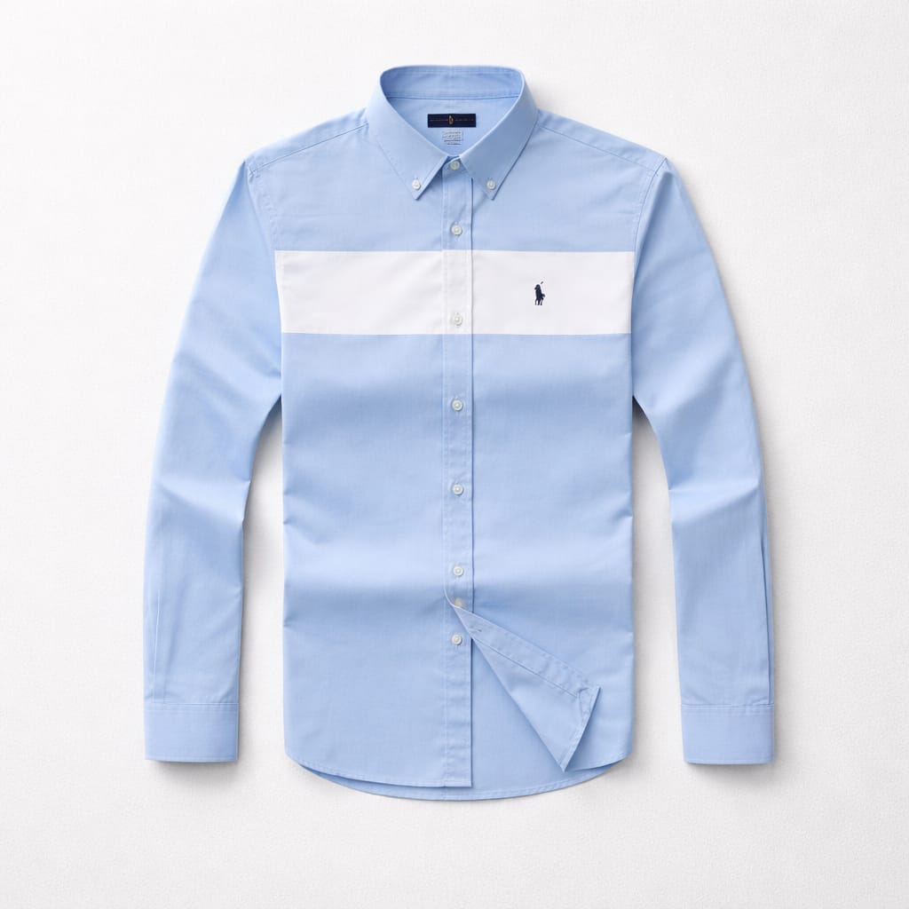 Men's Premium Color-block Oxford Long Sleeve Shirt - Sky blue / White
