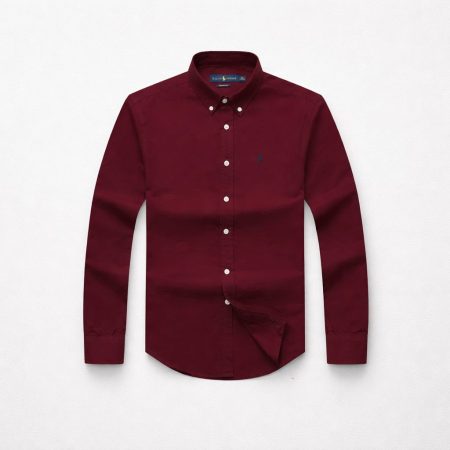 Men's Premium Solid Oxford Embroidered Long Sleeve Shirt - Burgundy