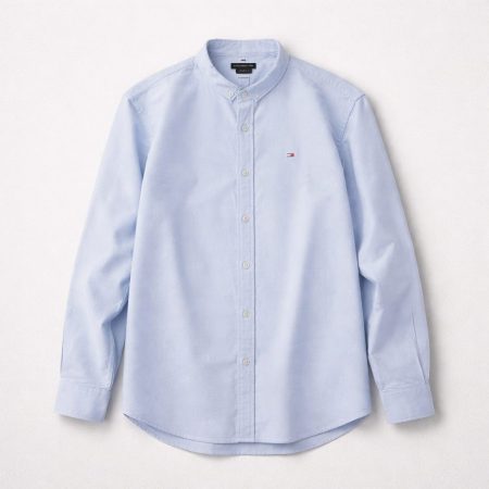 Men's Premium Mandarin Collar Oxford Long Sleeve Shirt - Sky Blue