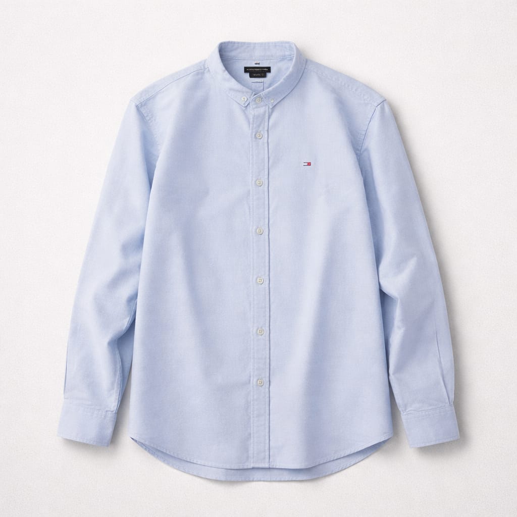 Men's Premium Mandarin Collar Oxford Long Sleeve Shirt - Sky Blue