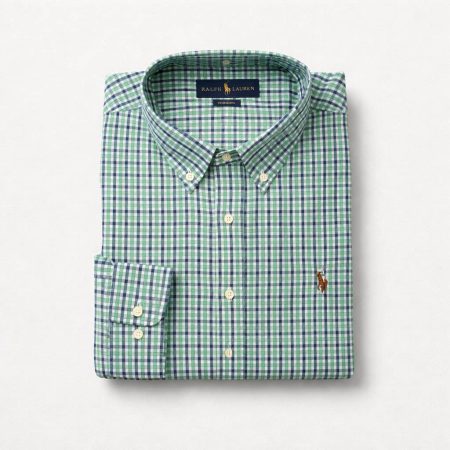 Men's Premium Multi-Check Embroidered Long Sleeve Shirt - Green/Blue/White