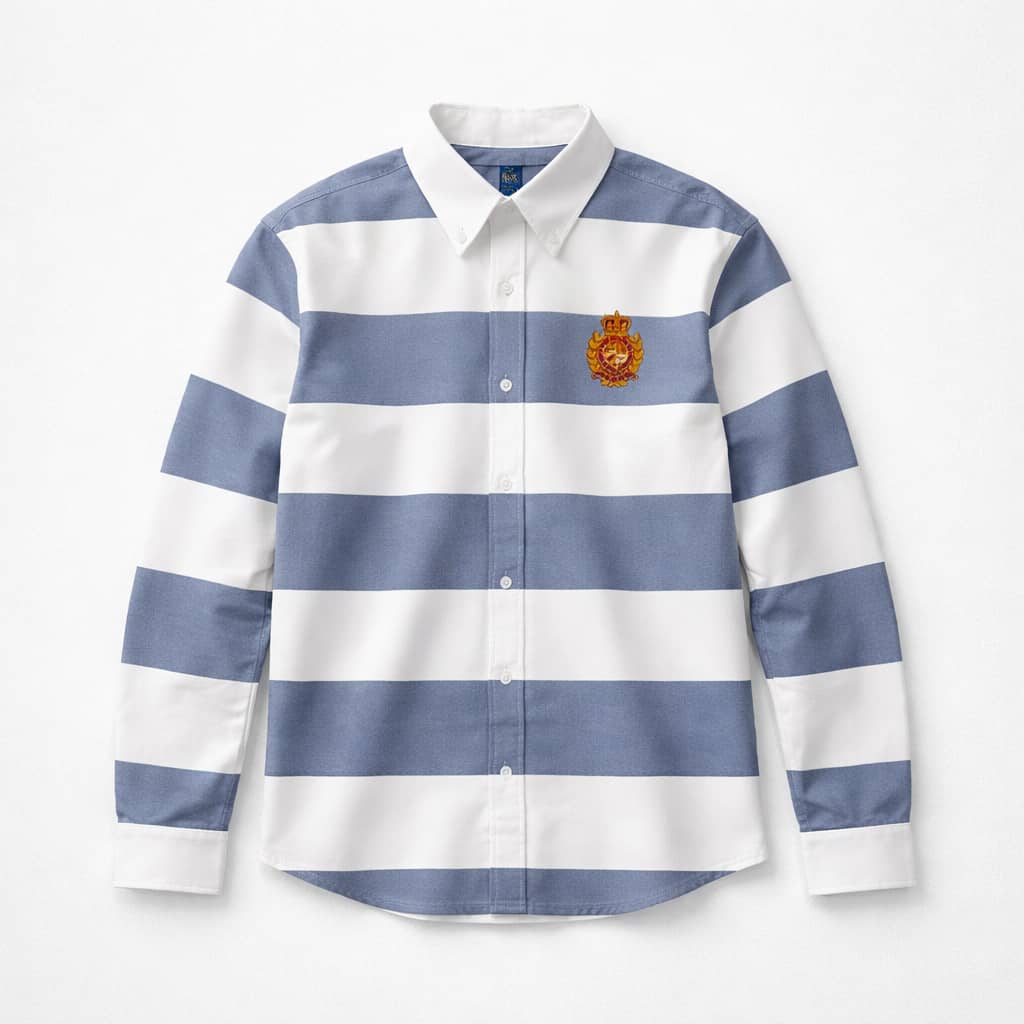 Men’s Premium Striped Crested Oxford Long Sleeve Shirt – Grey/Blue