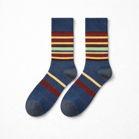 Men’s Premium Multi-Stripe Crew Socks – Navy/Burgundy/Yellow