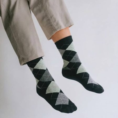 Men’s Argyle Crew Socks - Charcoal Grey/ Blue/White