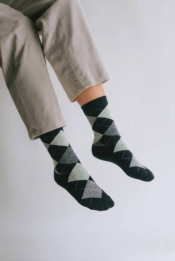 Men’s Argyle Crew Socks - Charcoal Grey/ Blue/White