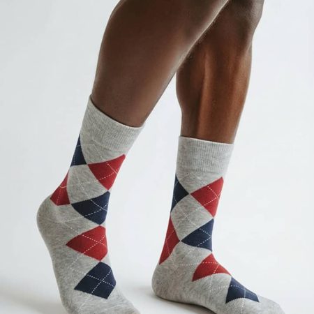 Men’s Argyle Crew Socks - Light Grey/Red/Navy Blue