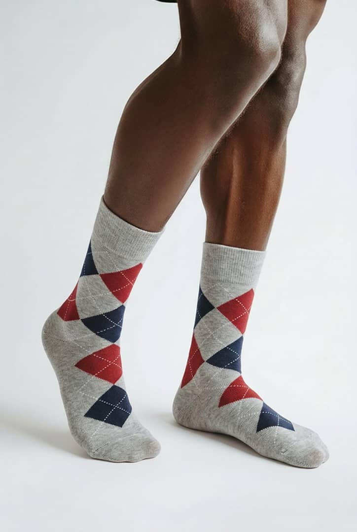 Men’s Argyle Crew Socks - Light Grey/Red/Navy Blue