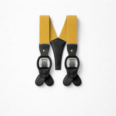 Men’s Elastic Button Leather Tabs /Ring Hardware Suspenders - Mustard Yellow