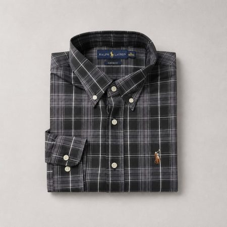 Men's Premium Plaid Embroidered Long Sleeve Shirt - Grey