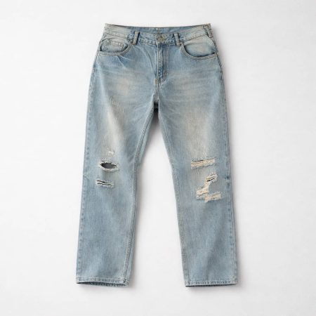 Men's Distressed Denim Jeans - Light Blue Wash