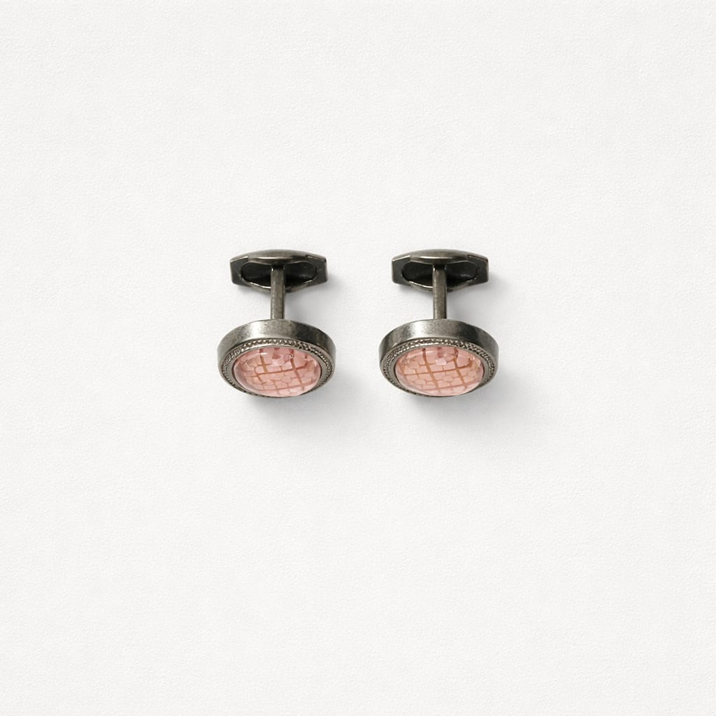 Classic Blush Pink Stone Cufflinks For Men – Antique Silver Finish - Image 2