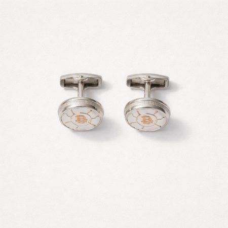 Classic White Marble Monogram Cufflinks For Men – Silver & Gold Detail