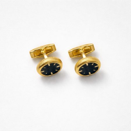 Men’s Classic Oval Cufflinks With Black Enamel Center – Gold-Tone
