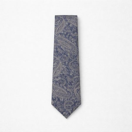 Men’s Premium Paisley Tie & Pocket Square Set - Navy Blue / Bronze