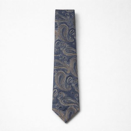 Elegant Dusty Blue Paisley Tie & Pocket Square Set For Men