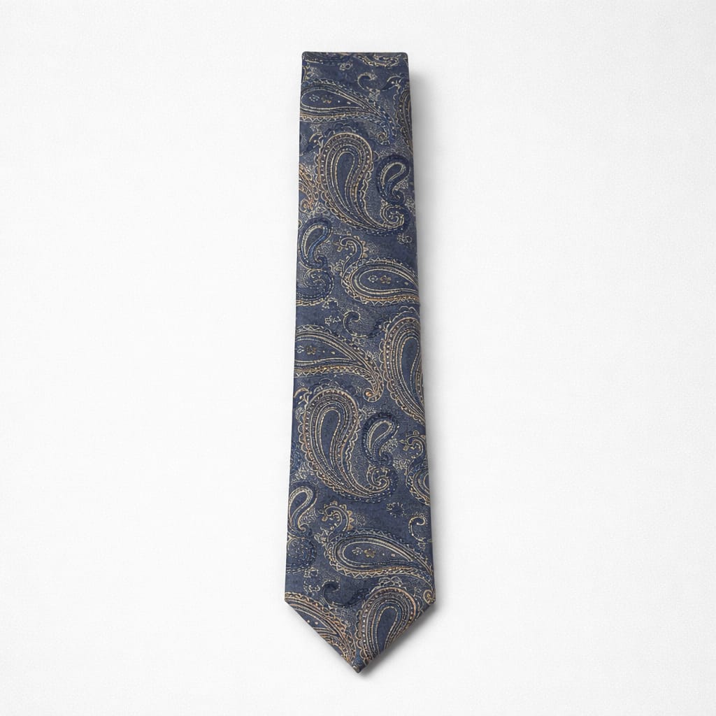 Elegant Dusty Blue Paisley Tie & Pocket Square Set For Men