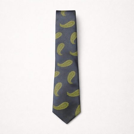 Men’s Premium Paisley Tie & Pocket Square Set -  Navy Blue / Sage Green
