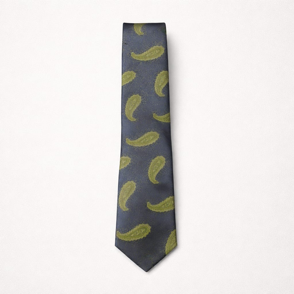 Men’s Premium Paisley Tie & Pocket Square Set -  Navy Blue / Sage Green
