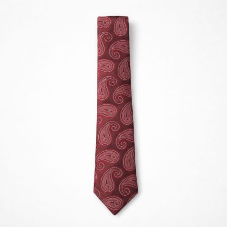 Men’s Premium Crimson Red Paisley Jacquard Tie & Pocket Square Set