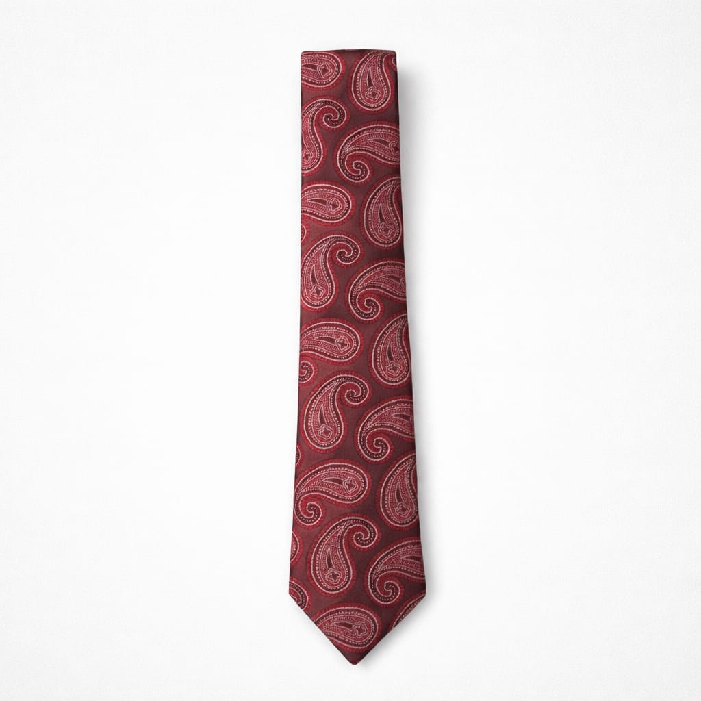 Men’s Premium Crimson Red Paisley Jacquard Tie & Pocket Square Set