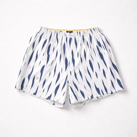 Zara Men’s  Abstract Print Relaxed Boxer Shorts - White & Blue