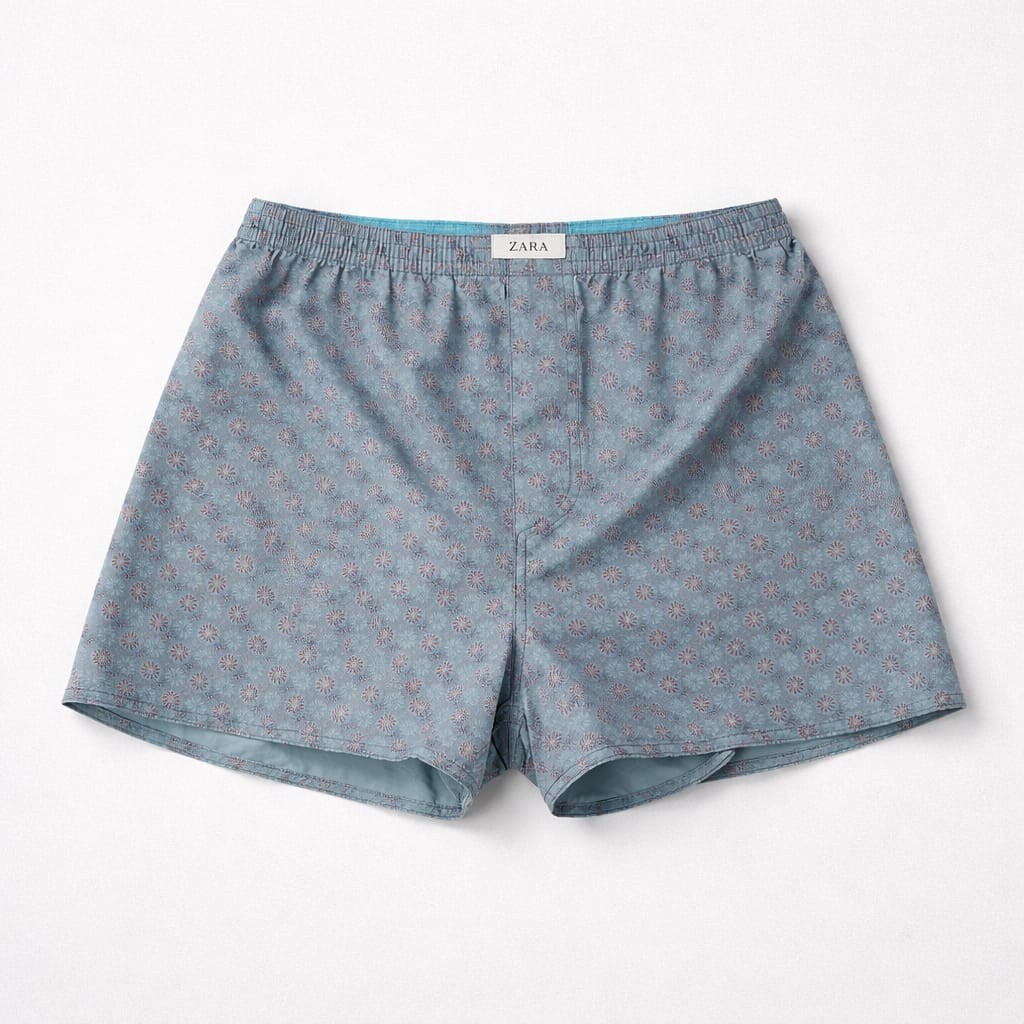 Zara Men’s Micro Floral Relaxed Boxer Shorts - Blue